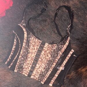 Victoria's Secret Black and Brown Lace Corset Bra